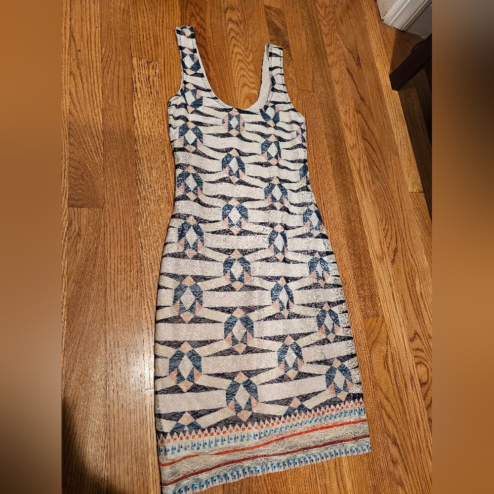 Bar III Geometric Mini Dress - Blue, White, and Orange